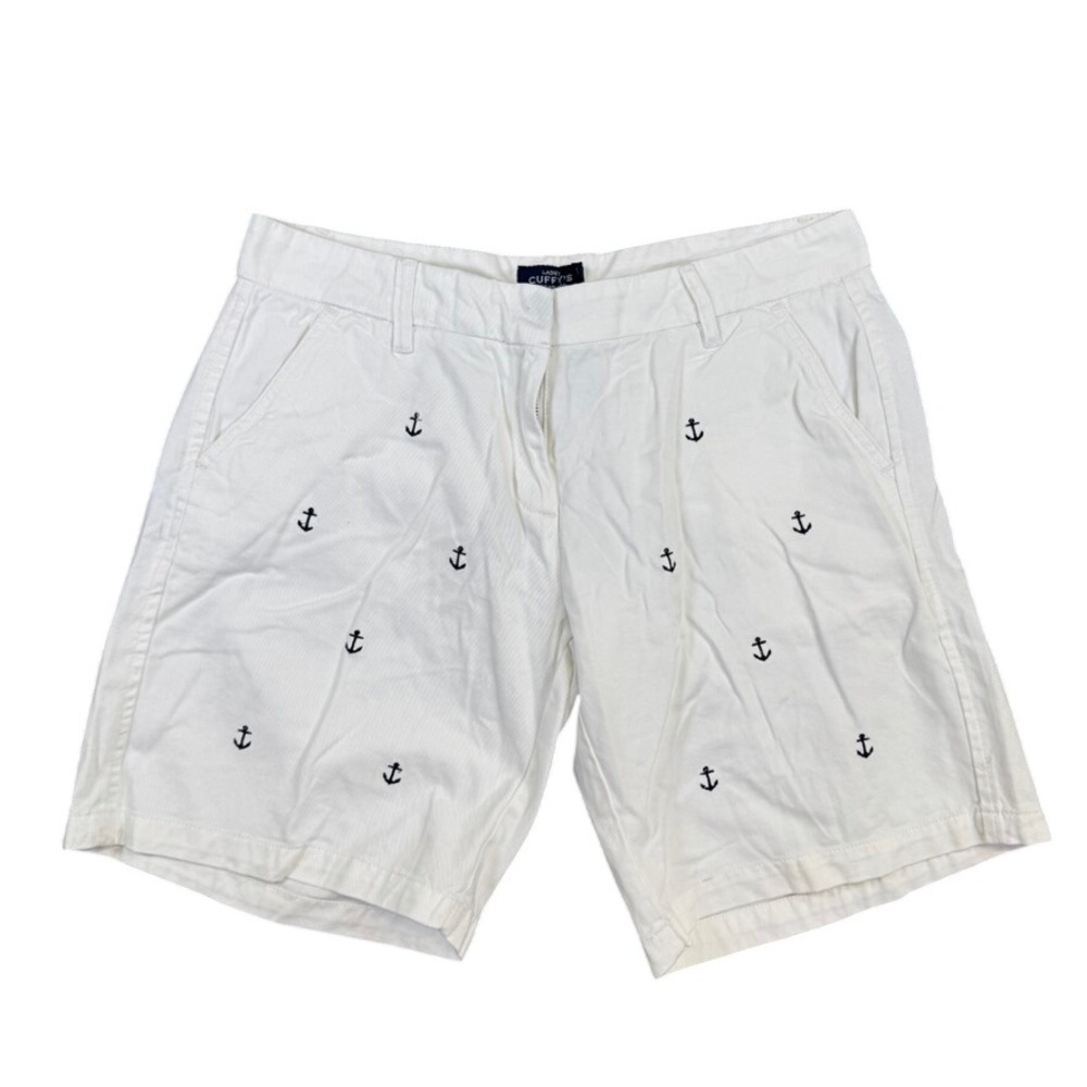 Cuffy's of Cape Cod Womens White Anchor Embroidered Chino Shorts 10 Nautical